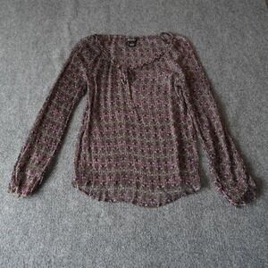 Lucky Brand Paisley Blouse Small Bohemian Ruffle Trim Long Sleeve‎ Top